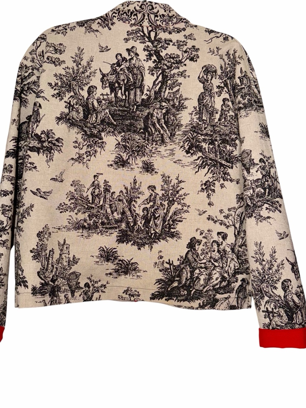 Handmade Toile Print Jacket with Red Trim Size Medium - Picture 6 of 7